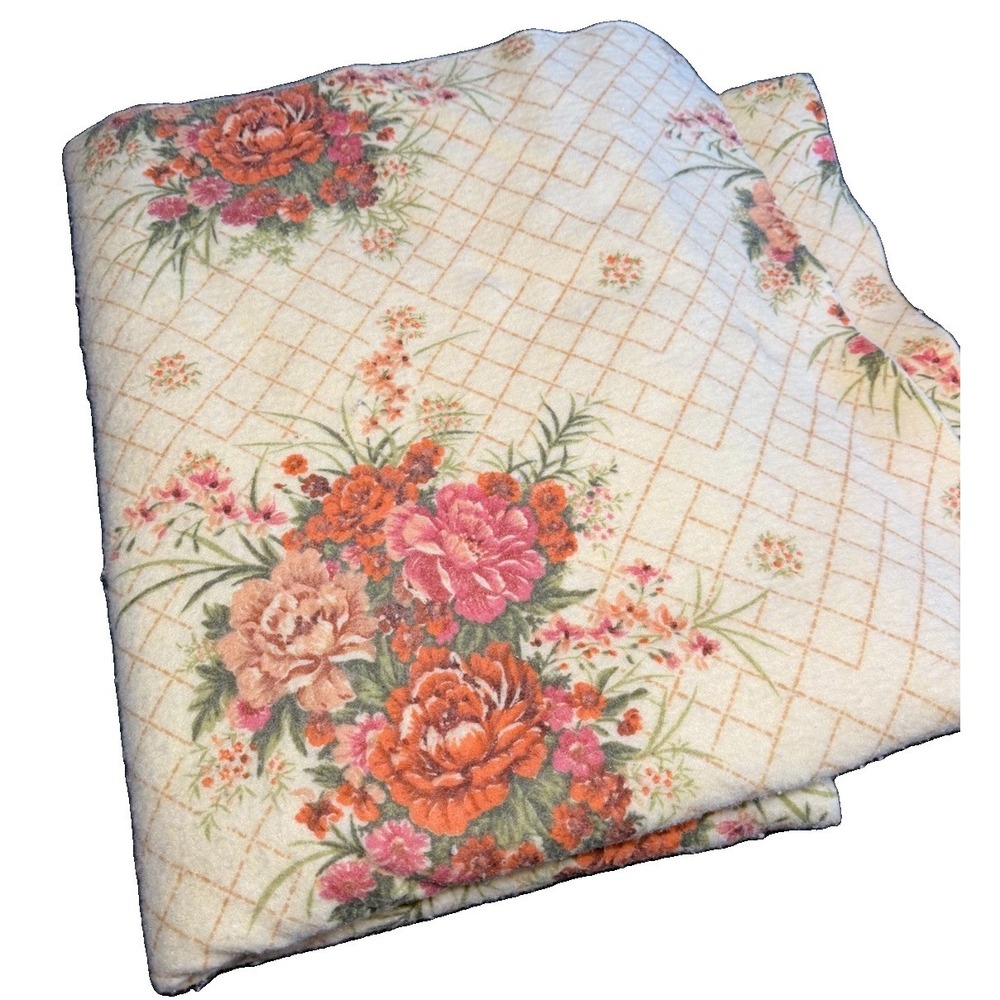 Vintage Orange Yellow Floral Acrylic Blanket 90x71" Cottagecore